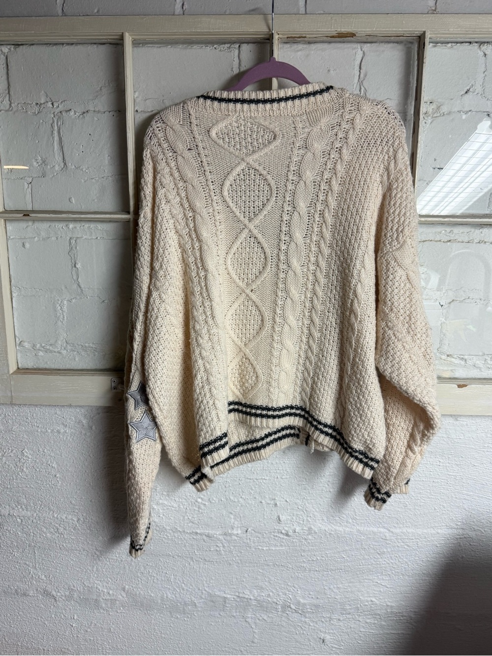 Taylor Swift: Folklore Cream Cable Knit Cardigan with Blue Trim and Stars - Picture 5 of 8